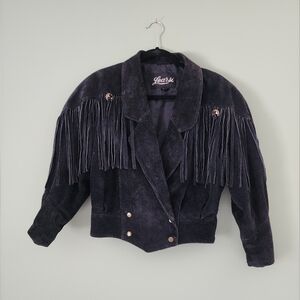 VINTAGE Women's Learsi Genuine Leather Black Fringe Jacket, Small